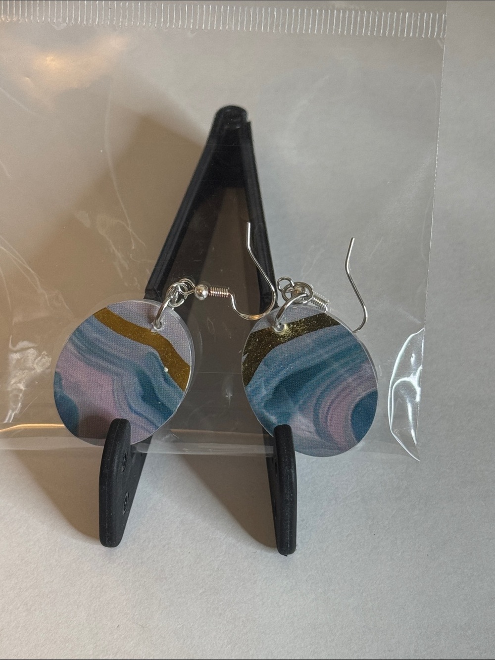 Handmade Blue and Pink Marble Round Drop Earrings